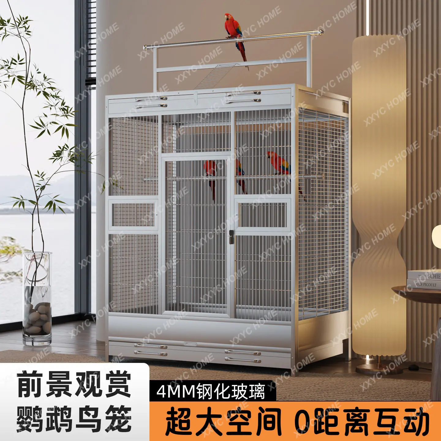 304 solid stainless steel bird cage indoor square platform courtyard large bird cage