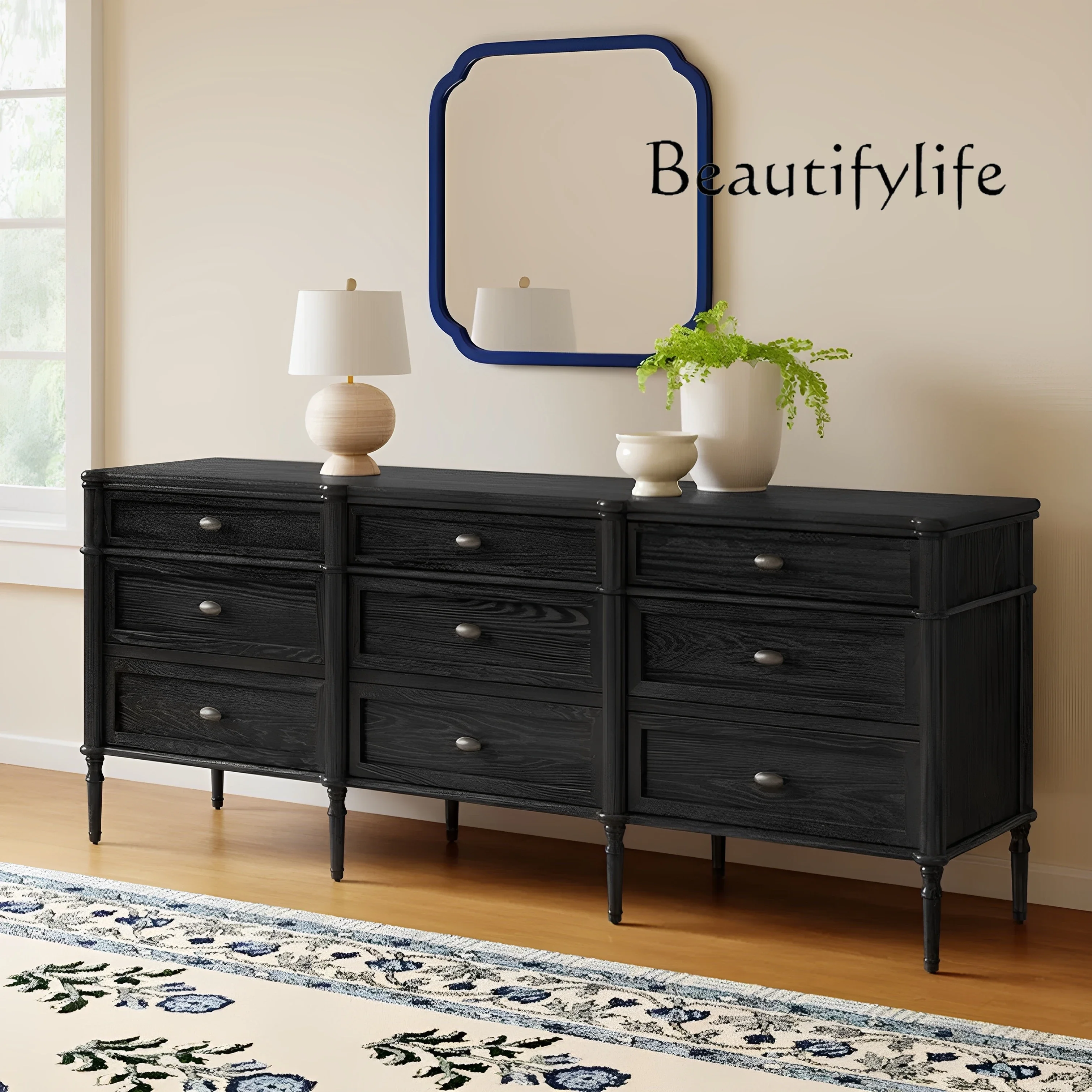 DA French solid wood American retro living room side cabinet porch storage high-end bedroom bedside locker