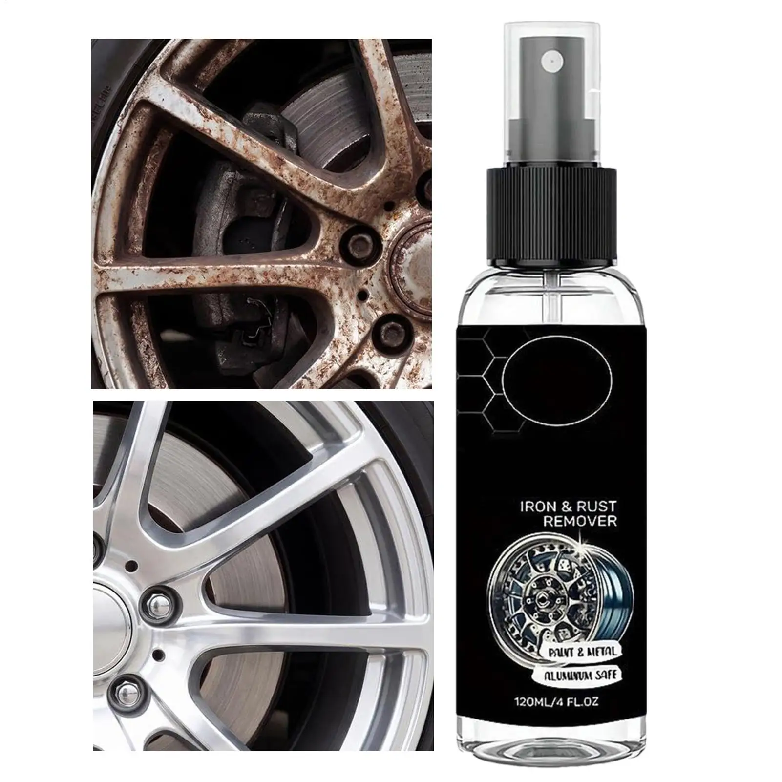 120ml Multi-Purpose Iron Remover Car Detailing Fast Acting Iron Eraser Spray Rust Remover for Auto Paint Wheels SUV Sedan RV