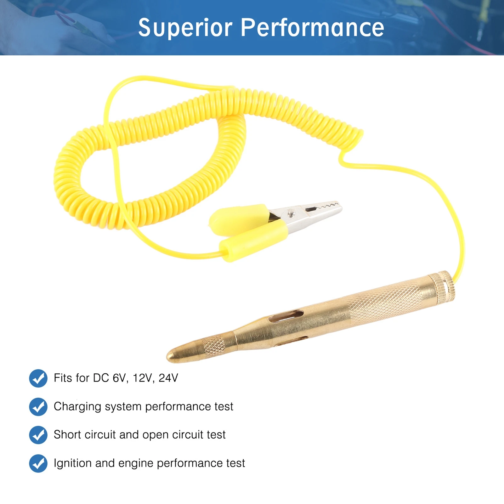 

1 шт., желтый автоматический тестер цепей, 6 В, 12 В, 24 В, ручка для проверки напряжения со светодиодной подсветкой, зажим «крокодил», многофункциональный автомобильный электрический