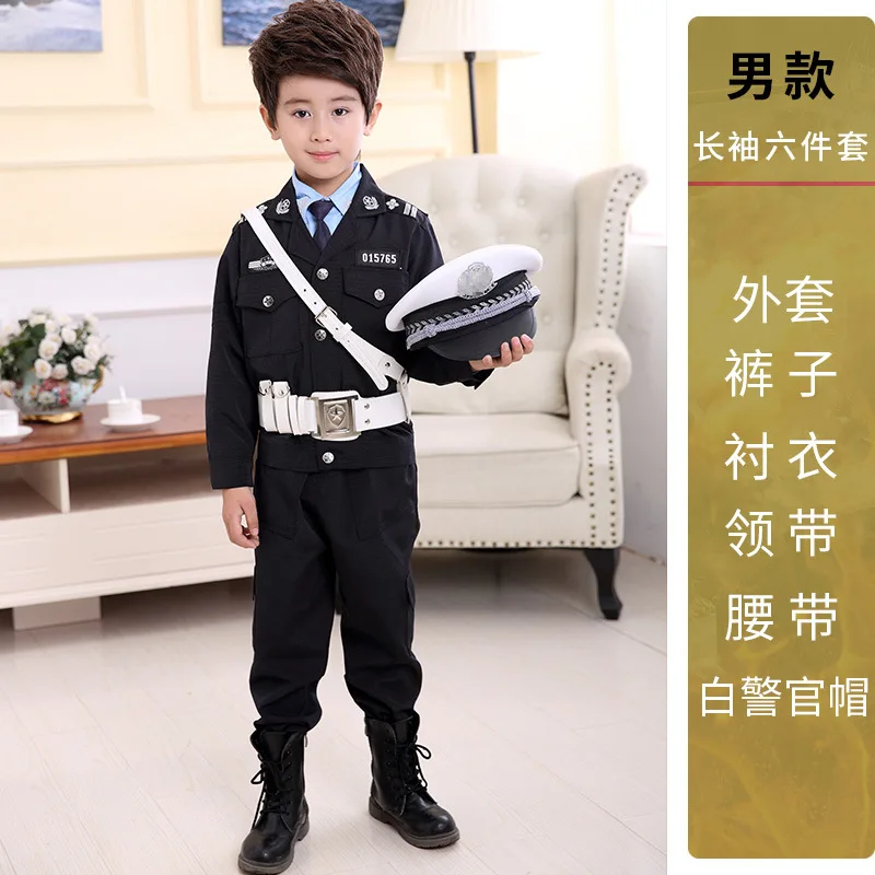 Hight Quality officer Cosplay Cool Policer Uniform Short Black Suit with Accessories Costume Halloween Girl Boy