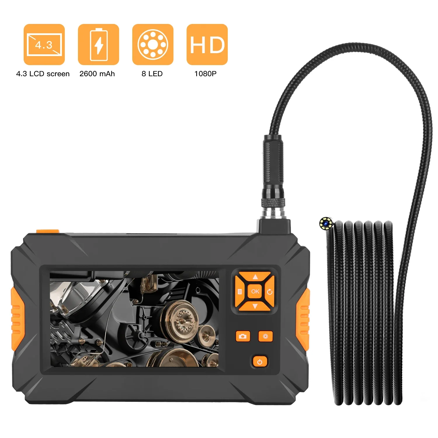 

Endoscope 1080P HD 8mm 1/5/10M dual Lens 4.3 Inch Screen Industrial Portable Borescope 2.0MP Inspection Camera Snake cable