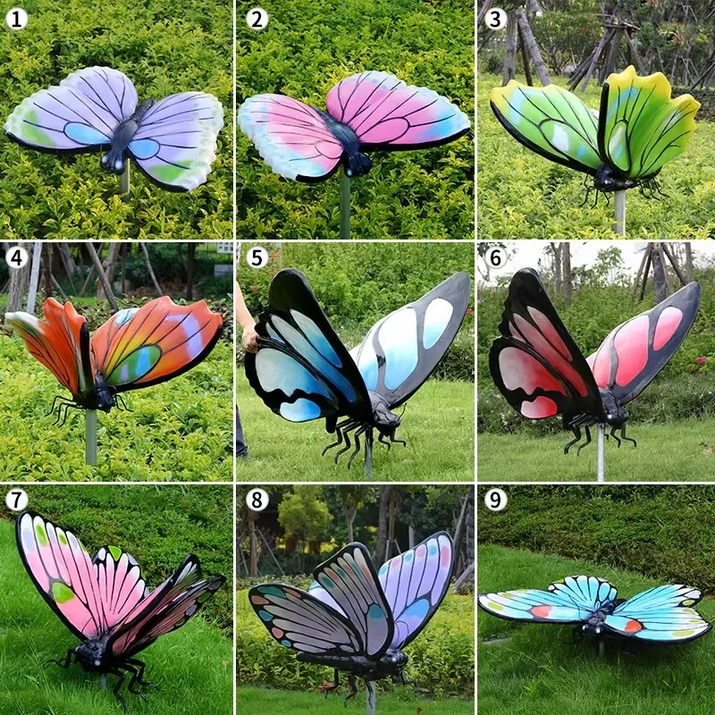 Lifelike Luminous Animal Butterfly Ornaments Outdoor Fiberglass Sculptures Garden Forest Landscape Park Lawn Decoration