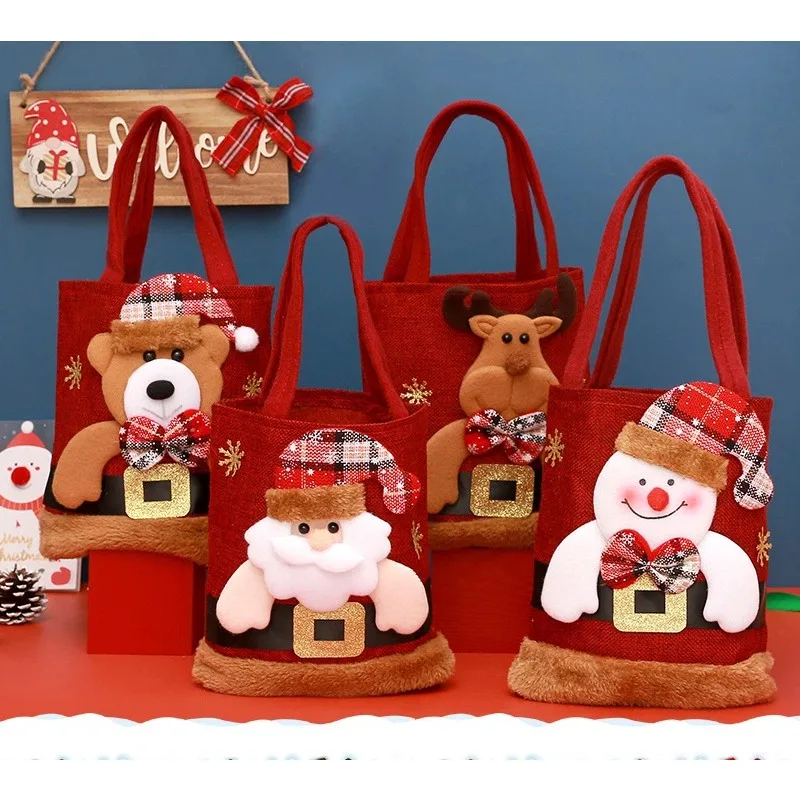 

Рождественские подарочные пакеты, сумки, сумки со снеговиком и медведем, детские подарочные многоразовые сумки для хранения, рождественская вечеринка, конфеты, подарок большой емкости