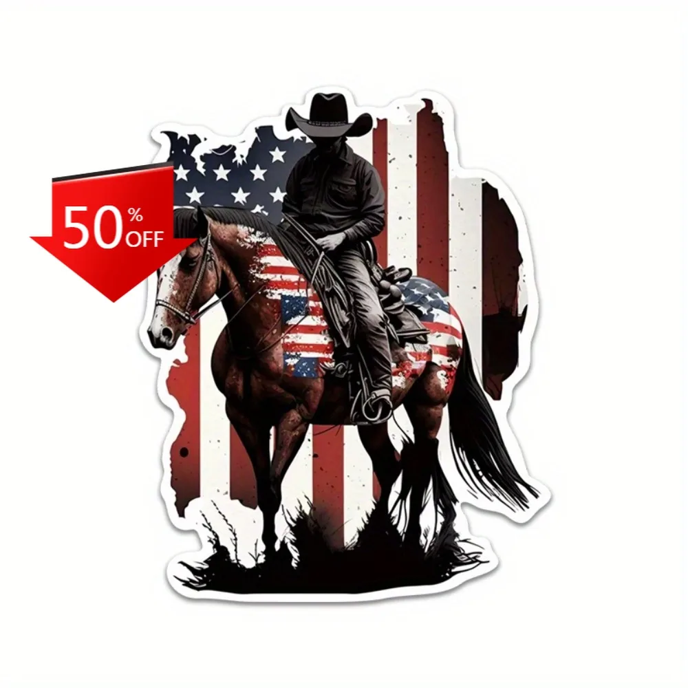 

Featuring an American Cowboy Unique Car Laptop Window Bumper Waterproof Vinyl Decal Accessory Unique Retro Funny Aesthetic