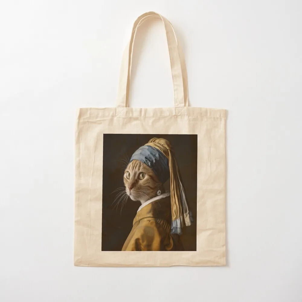 Cat With a Pearl Earring Tote Bag eco pack tote bag women woman shopping bag
