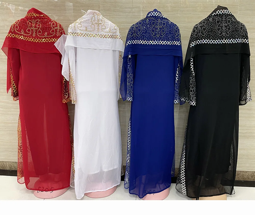 Free Size African Chiffon Dresses for Women Dashiki Traditional Kaftan Robe Elegant Wedding Party Dress Ramadan Dubai Open Abaya