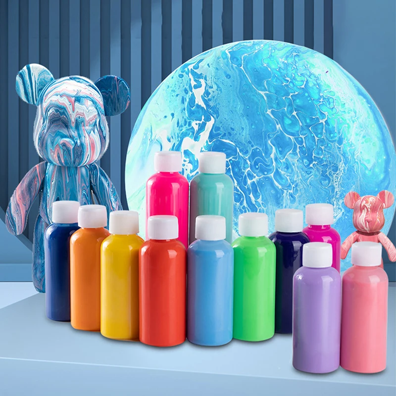 60ml/bottle Acrylic Paint 24Color DIY Graffiti Bearbrick Statue Manual Parent-child Toy Fluid Painting Bear Sculpture Home Decor