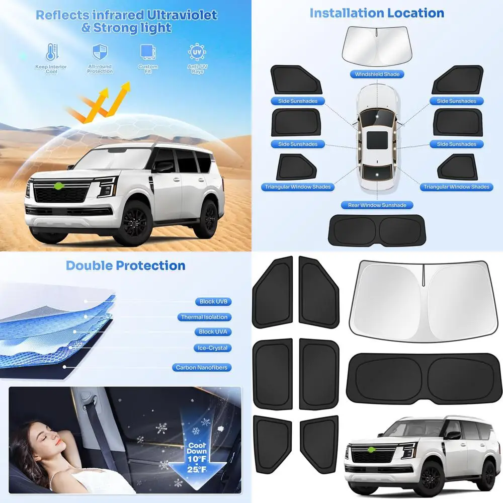 

Nissan Armada 2025-2026 Black 8-Piece Sunshade Set: Windshield, Side & Rear Window Covers for Privacy & Cooling