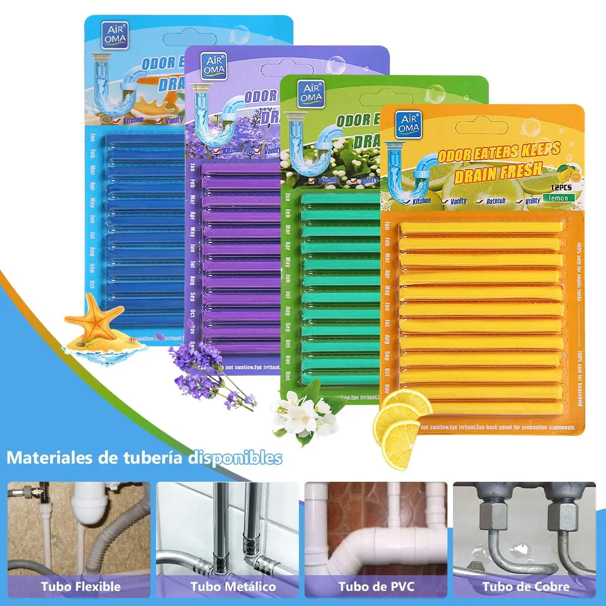 Pack of 12 Pipe Cleaner Drain Cleaner Sticks Sink Drain Cleaner Sticks Stop Smelly & Clogged Drains Enzyme Cleaner for Shower