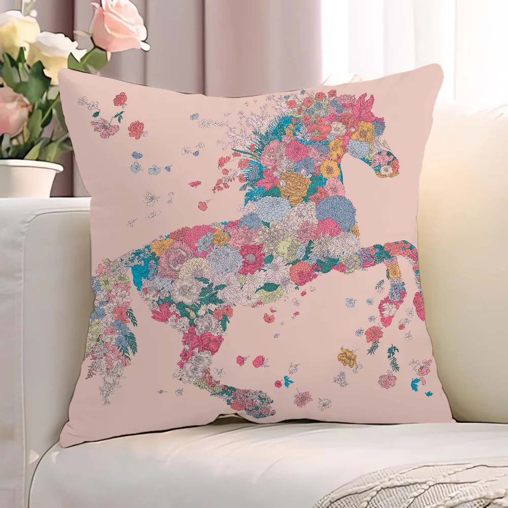 Palace Rose Horse Pattern Sofa Cushion Cover 45x45cm Decorative Pillowcases 40x40 Lounge Chairs Covers for Bed Pillows Cushions