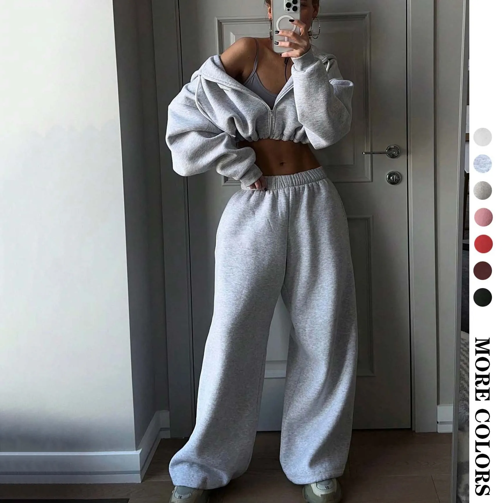 

Женский свитер Faion Long Sve для спорта и отдыха из двух предметов, уличный зимний теплый цветной комплект для женщин среднего возраста