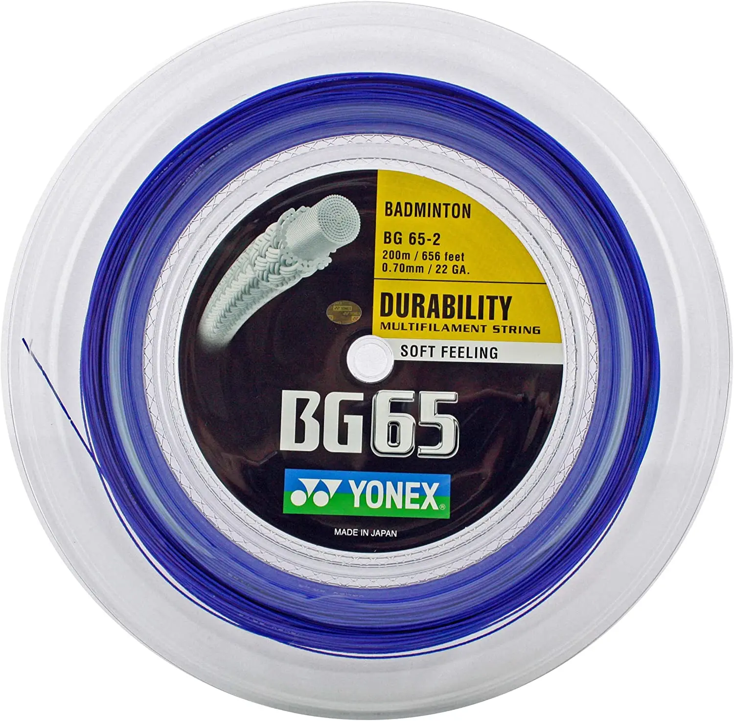 Yonex String do badmintona BG65 Pasek do rakiety Wytrzymałość 0,7 mm (200 m) BG65 Pasek do rakiety Trening wytrzymałościowy Struna do badmintona