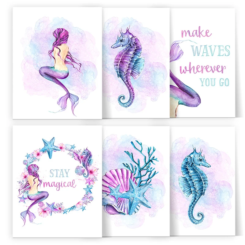 

RUOPOTY Painting By Numbers For Beginner Kits Beautiful Pink Purple Blue Seahorse Mermaid Starfish For Home Decor