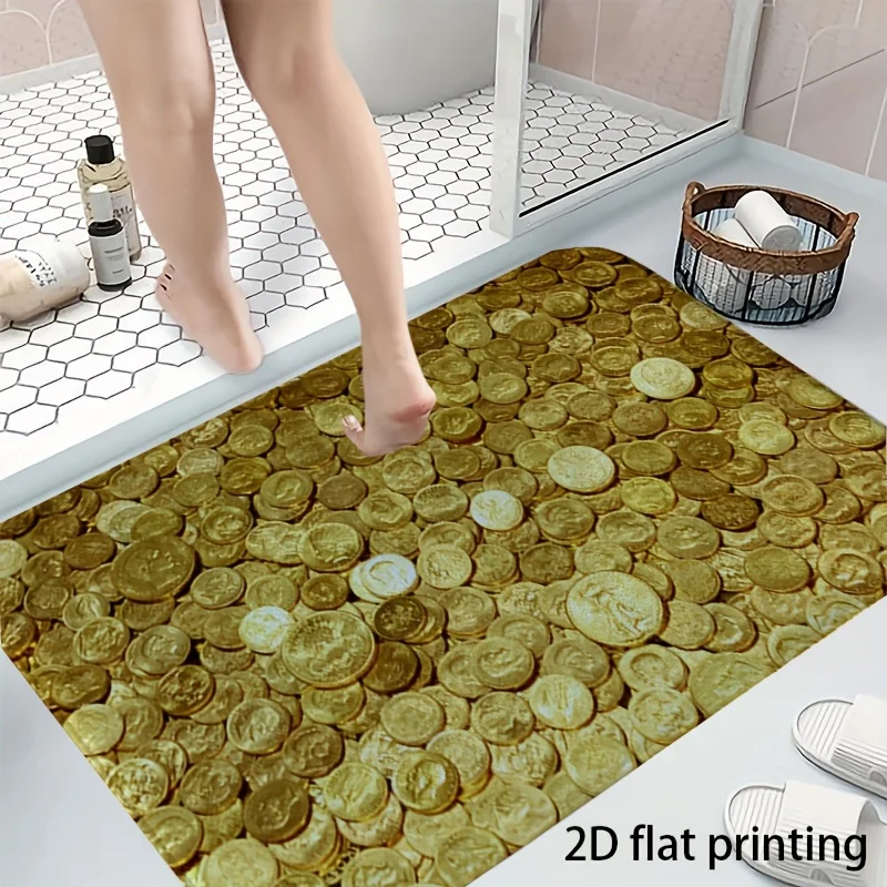 2D Flat Printing, 1pc Golden Coin Wealth-bringing Pattern Doormat, Non-slip, Easy to Clean, Suitable for Living Room, Bedroom,