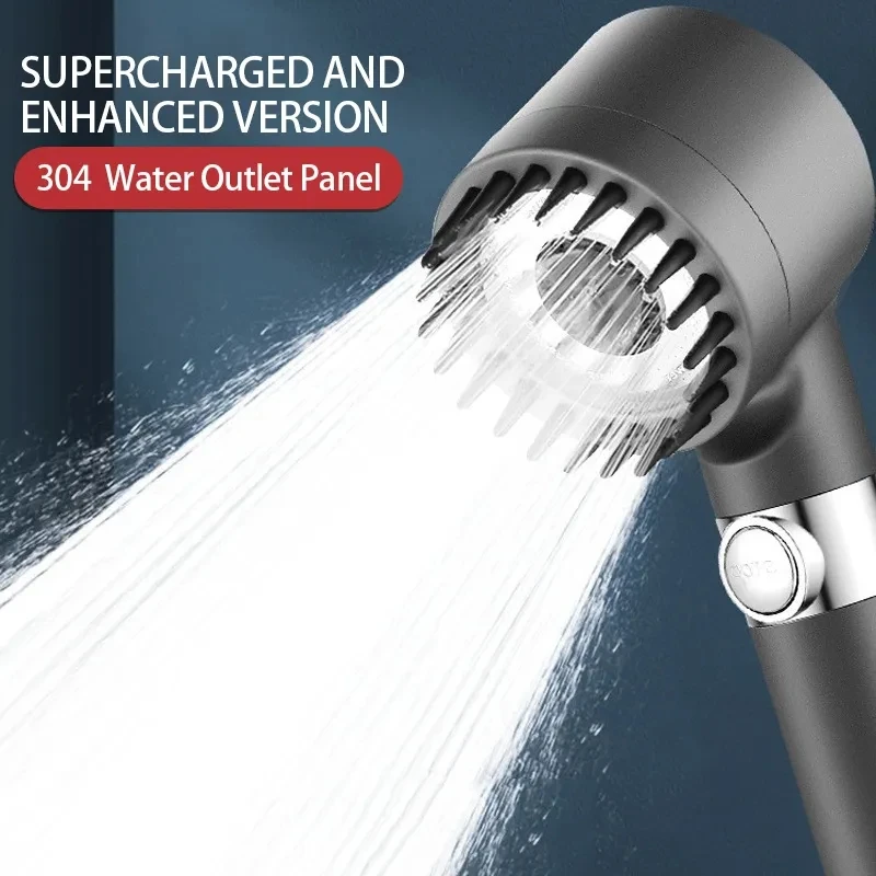 High Pressure Shower Head Black 3 Modes Adjustable Saving Water Filter Stop Button Handheld Showerhead Bathroom Accesseries