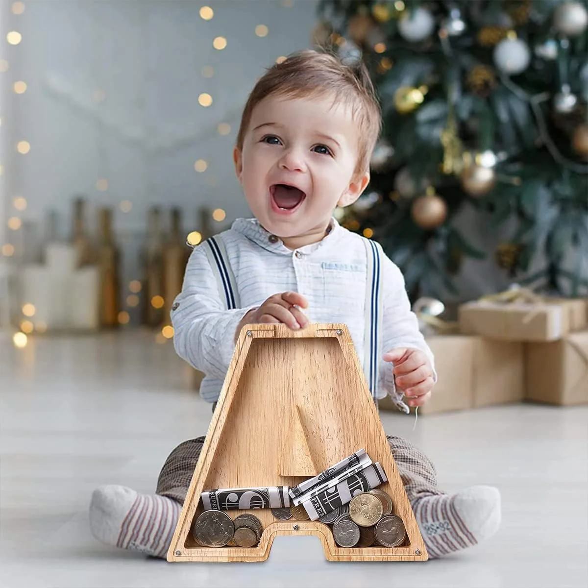 Leeseph حصالة على شكل حرف كبير للأطفال الأولاد والبنات خشبية مخصصة على شكل حيوان A-Z لتزيين الهدايا وعيد الميلاد والمعمودية