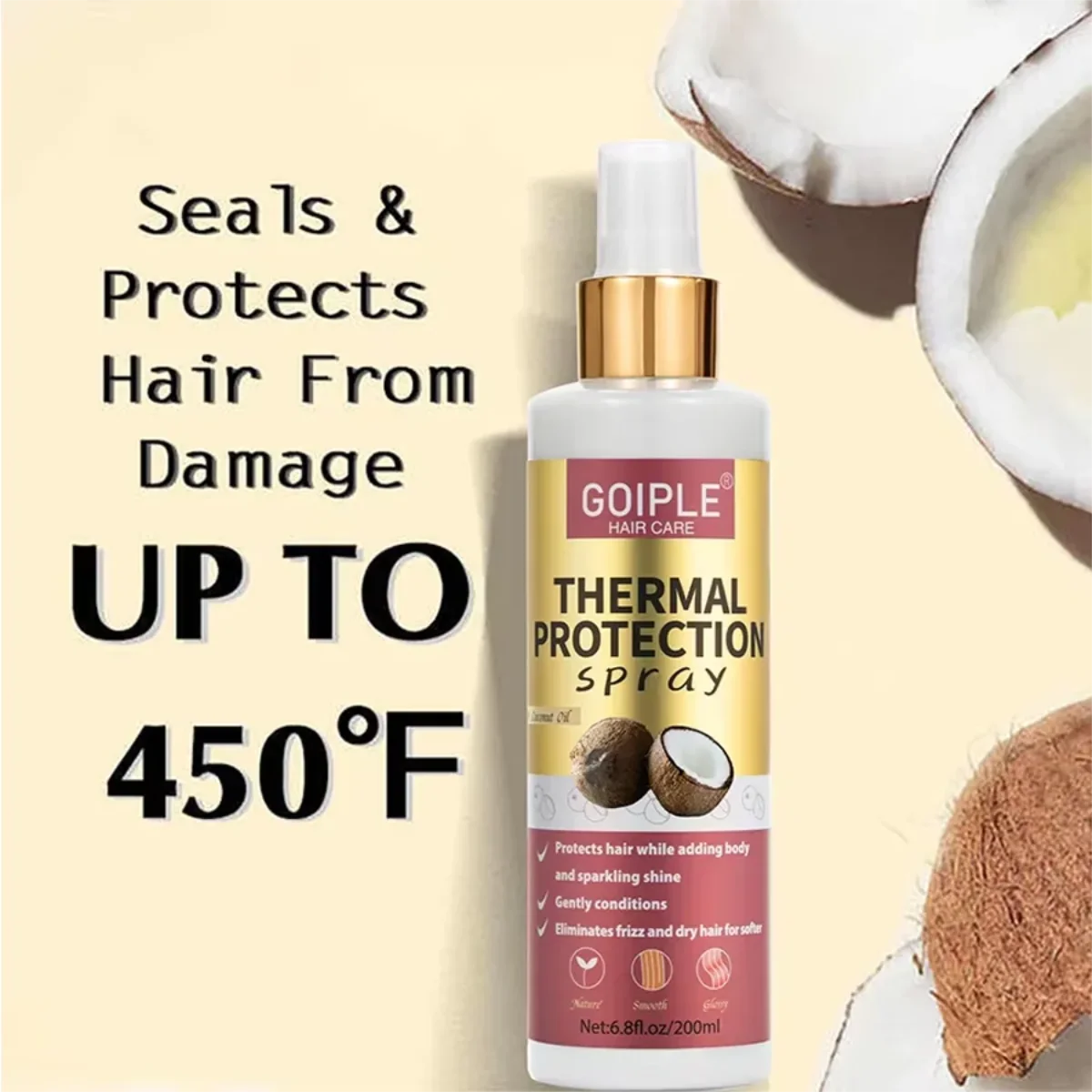 Hair Care Heat Protectant - Spray Protetor Térmico GOIPLE de Coco,