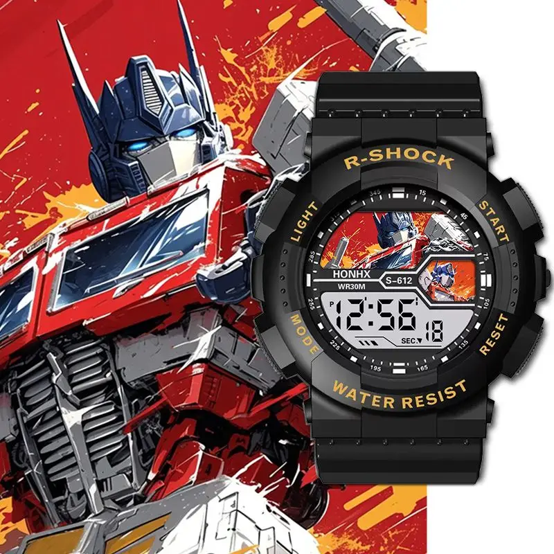 変形オプティマスプライム トレンディ電子防水発光学生向け耐衝撃スポーツスマートタイミングウォッチ 男性へのギフト