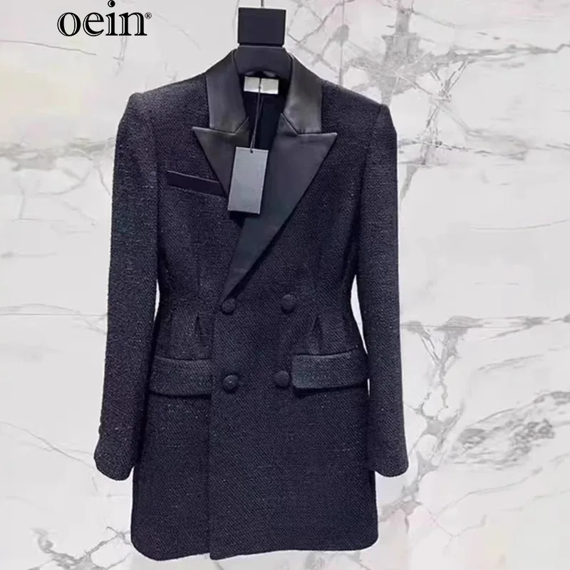 [oein] French Style Light Mature Black Suit Jacket For Women, 2024 Autumn New Style, High-end , Waist Cinching And Slimming