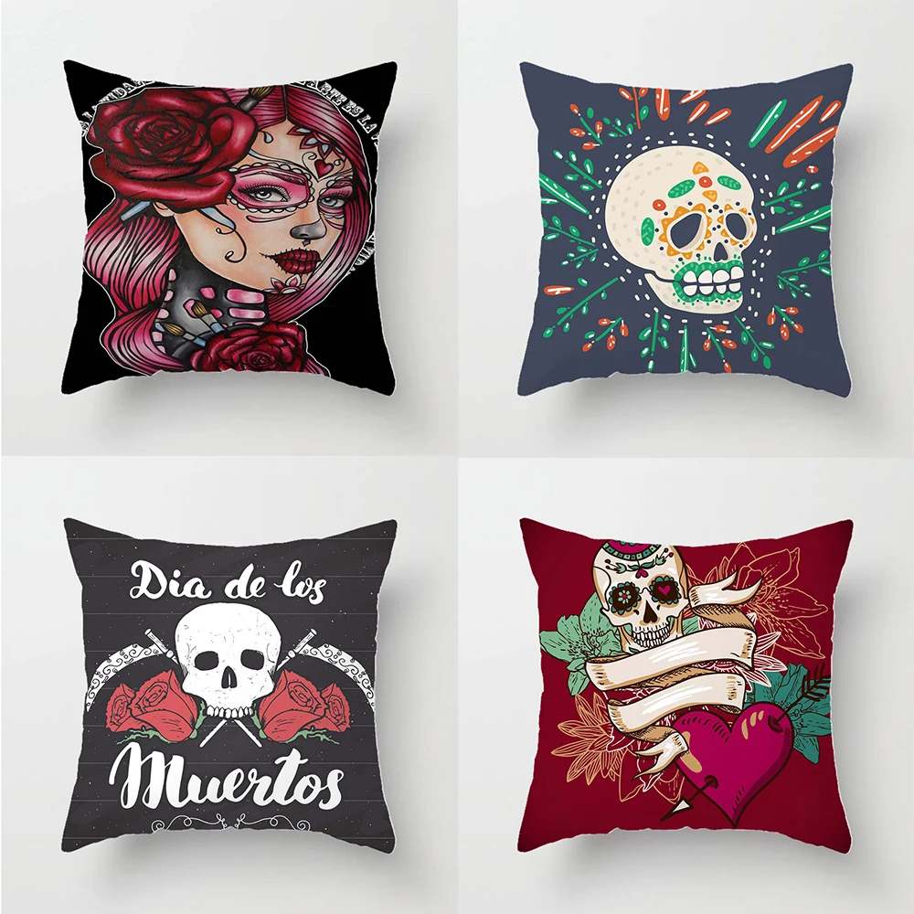 

Throw Pillowcase Square Zipper Scary Skull Women's 3D Printed Decorative