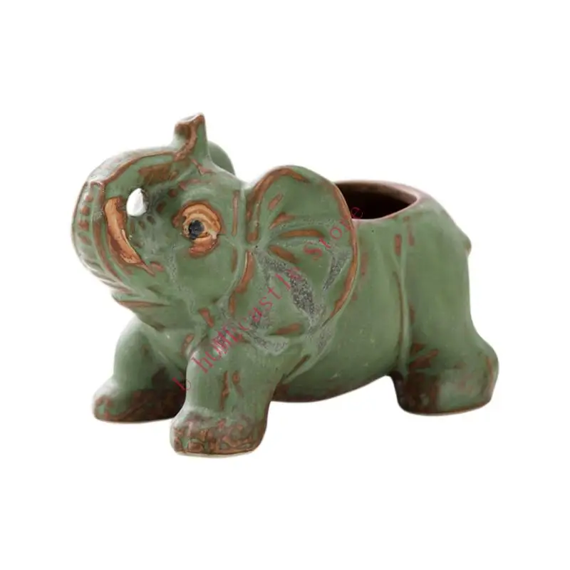 63HF Elephant Themed Ceramic Gardening Pot With Airflows Holes Compacts Elephant