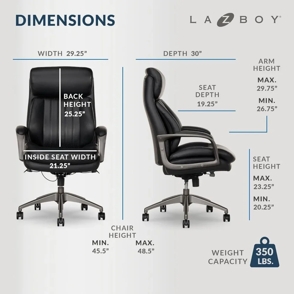 La-Z-Boy Nova Vegan Leather Modern Executive Ergonomic Design Office Chair, Memory Foam Thick Contoured Seat Back with Patented