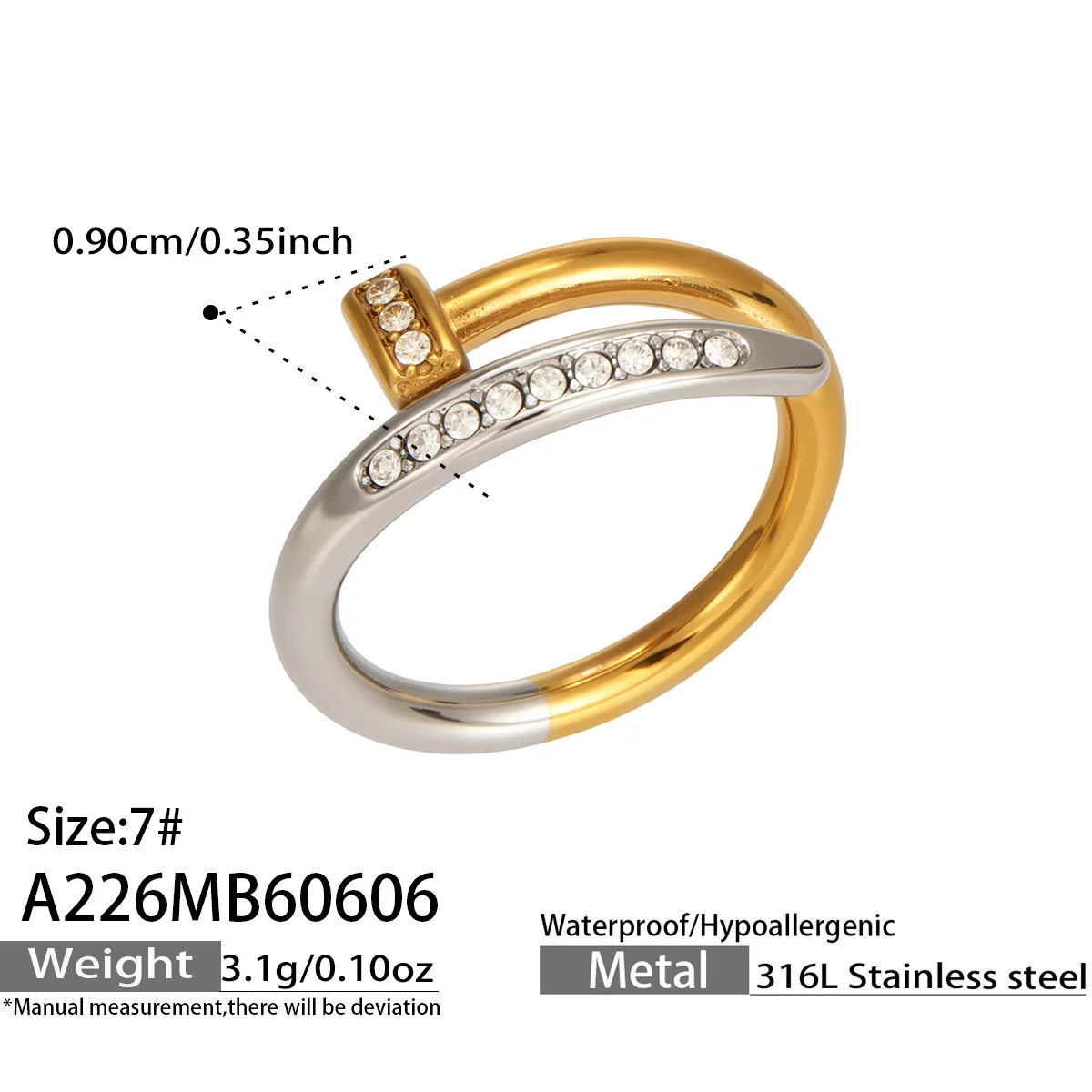 316L Edelstahlring, mehrlagig, mit Perlen und Zirkonia, tropfenförmig, offener Ring, 18 Karat vergoldet, schick, modern, zarter Schmuck für Damen – Detail 5