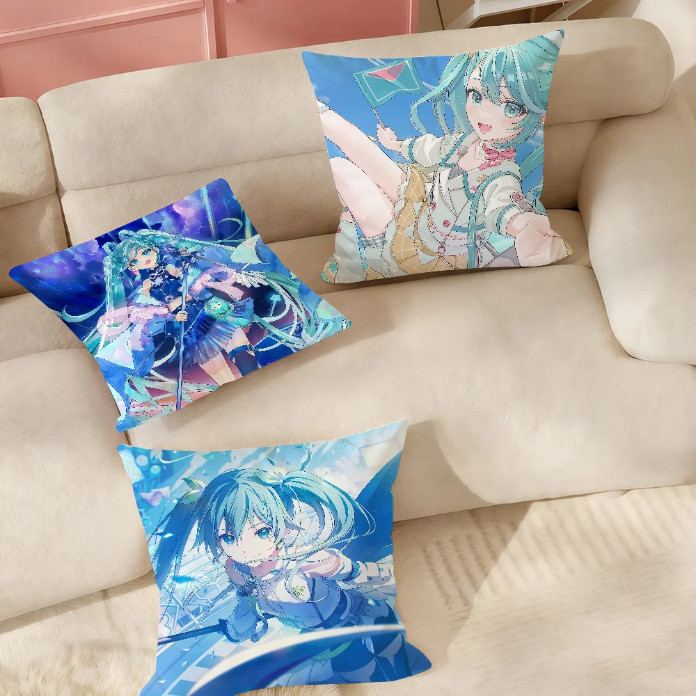 

Милая мультяшная подушка с изображением H-hatsune Virtual Singer M-miku, подходит для спален, гостиных, автомобилей, украшения дома