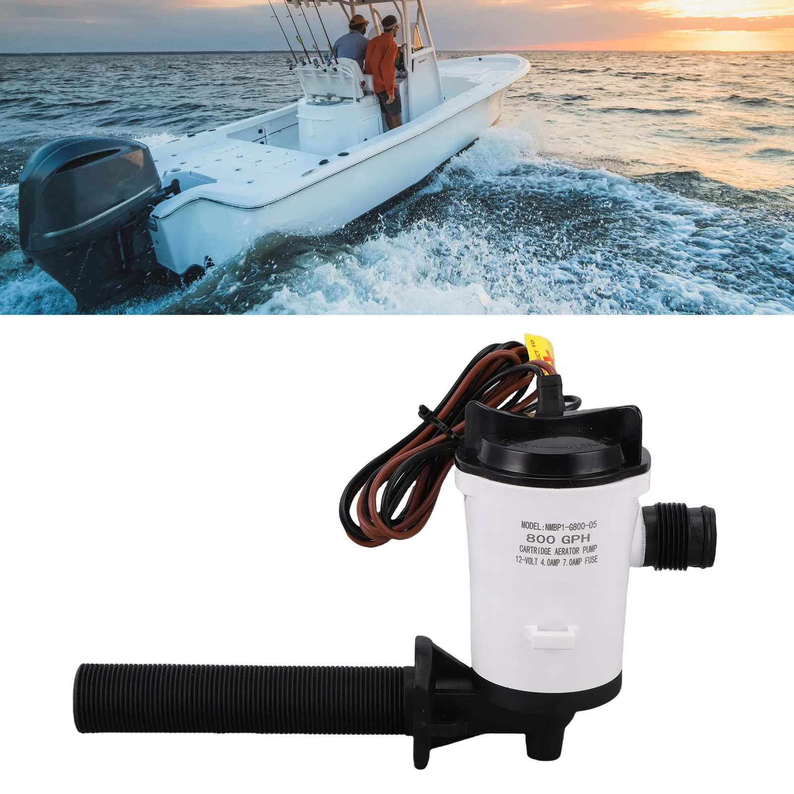 

800GPH Livewell Pump Bait Tank Aerator 12V Submersible Cartridge Boat Bilge Pump for Marine