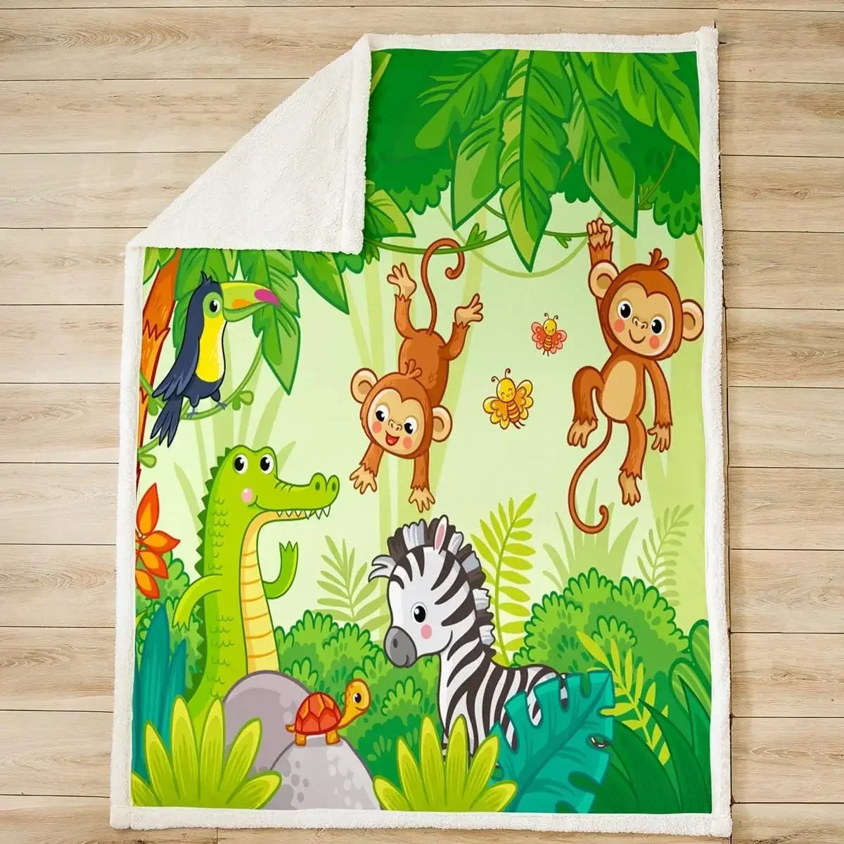 

3D Print Monkeys Kids Blanket Palm Leaves Trees Plants Bed Blanket for Boys Girls Adults Bee Dinosaur Zebra Cartoon quilt