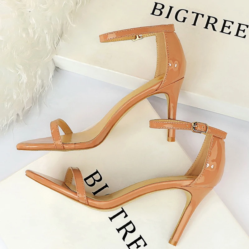 BIGTREE Shoes Women 8 Cm 11 Cm Heels Sandals Summer Women Sandals Fashion Kitten Heels Stilettos Patent Leather High Heels 2024