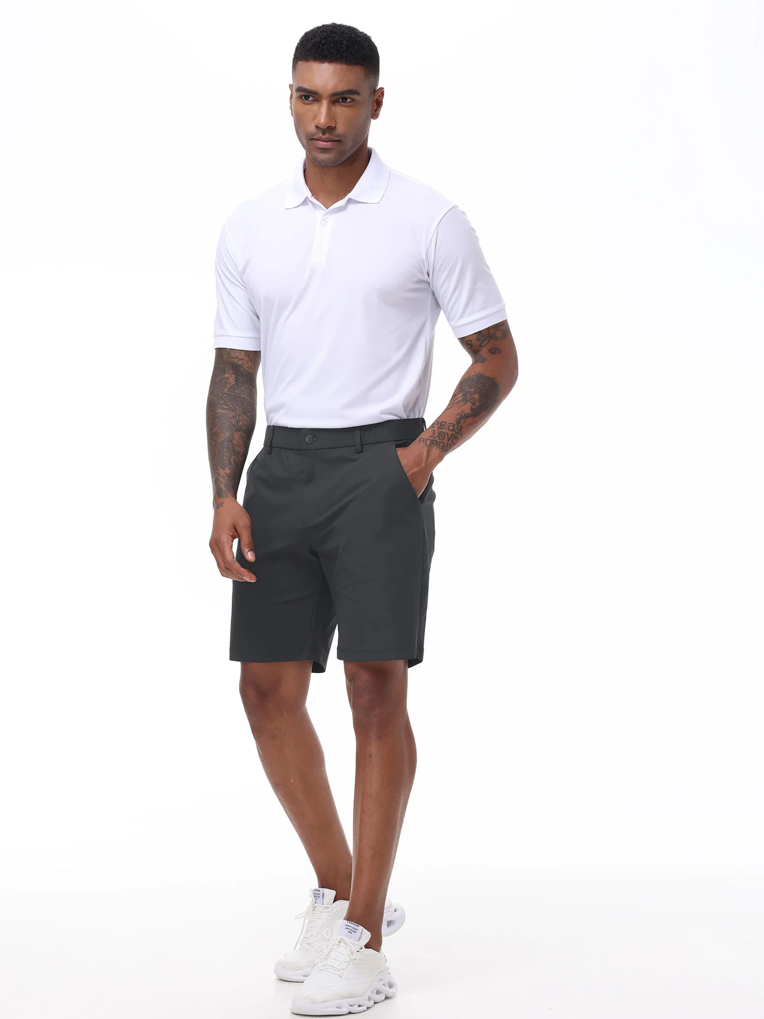 Trendige Cargo-Shorts für Herren, lässige, elegante Golfhose, Anzug-Shorts, Arbeits-Shorts mit verdeckten Seitentaschen mit Reißverschluss – Detail 9