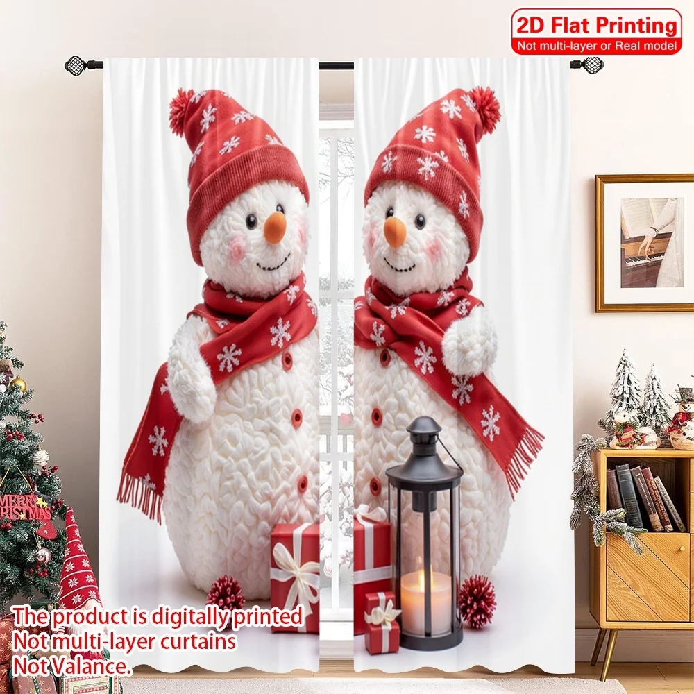 

2pcs 2D flat printing Christmas Window Drapes Christmas Snowmen Festive Winter Gifts Polyester Without Electricity Birthday