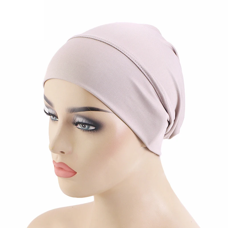 Baru Stretch Underscarf Turban wanita Muslim topi Dalaman Hijab Beanies Bonnet Headscarf Chemo topi perawatan rambut bungkus kepala Turban Mujer