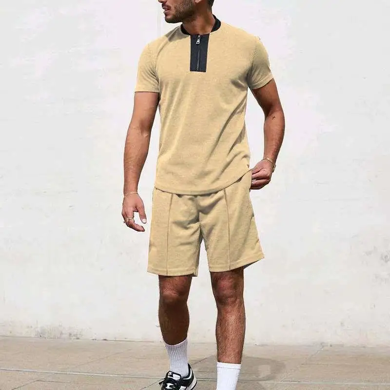 

Summer Casual Sportswear Set for Men V-Ne Zipper Closure ort Sve orts T-irt Independent Station Marbled Pattern