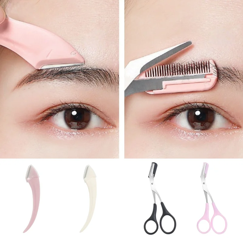 2Pc Eyebrow Trimming Knife Eyebrow Face Razor For Women Professional Eyebrow Scissors With Comb Brow Trimmer Scraper Accessories