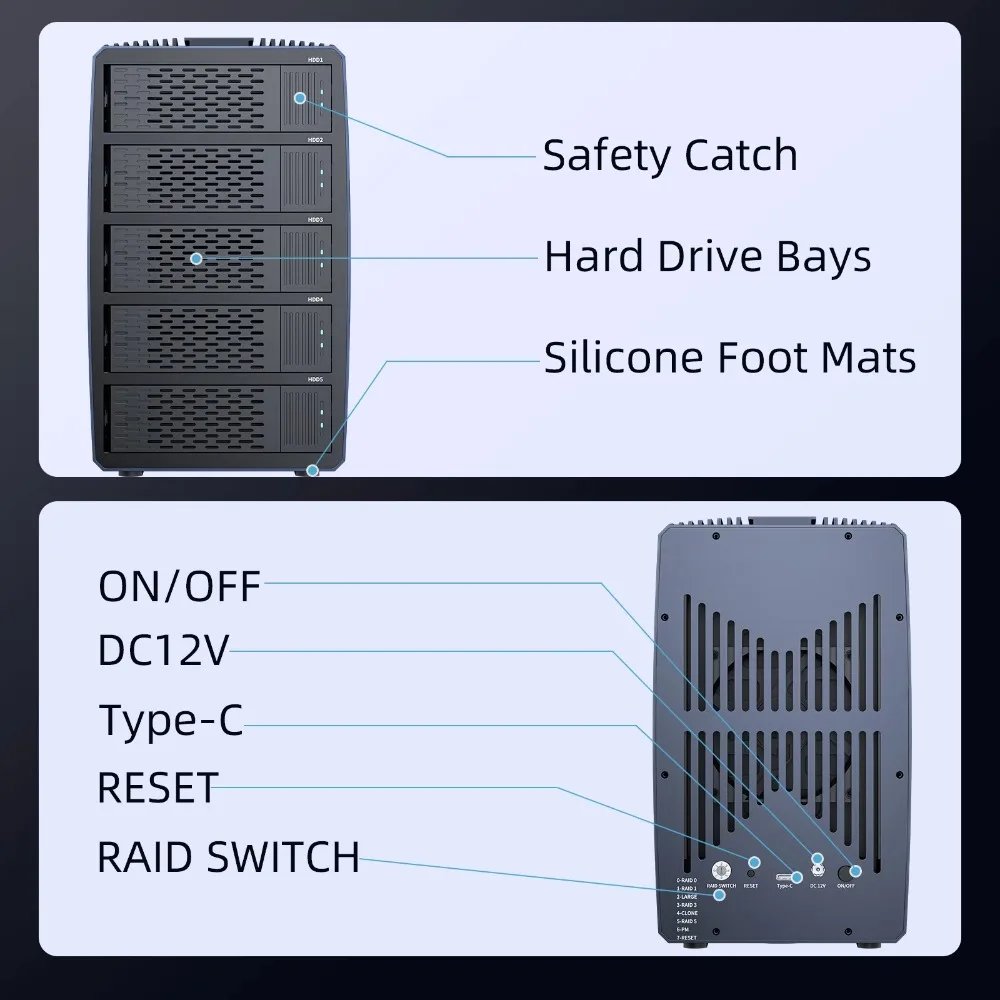 Imagem -03 - Acasis-alumínio Hard Drive Docking Station Bay Sata Hdd Docking Station Suporte Case Hdd Modo Raid para 2.5 3.5 Hdd Ssd