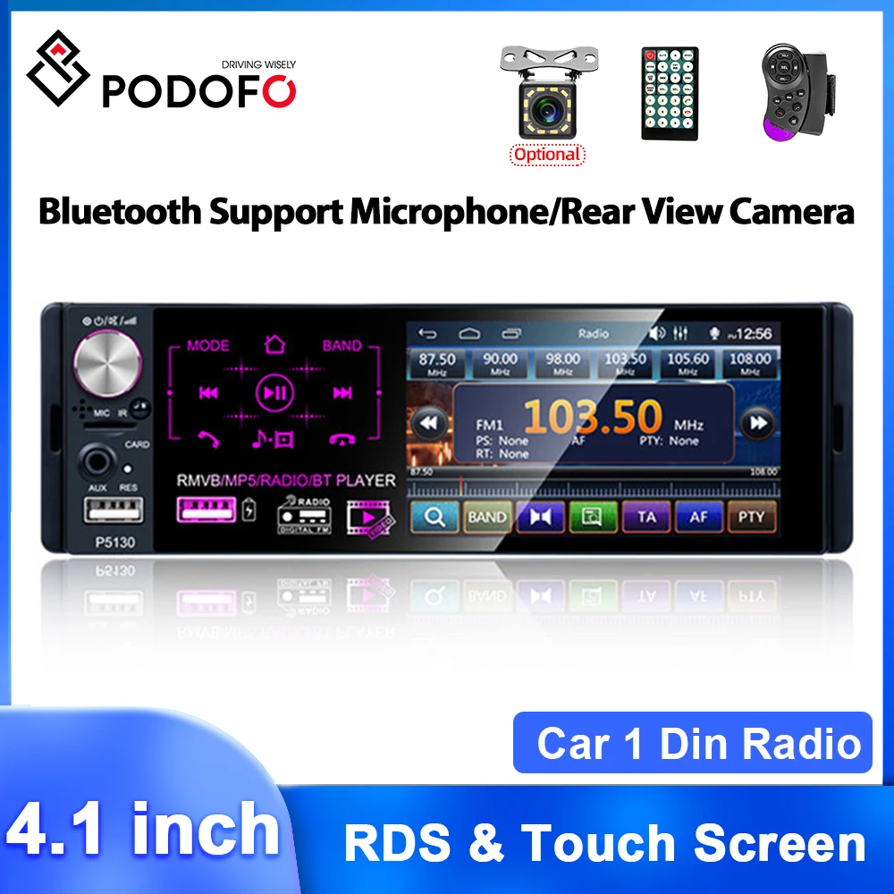 

Podofo P5130 1Din RDS Car Radio 4" Touch Screen Multimedia MP5 Player Bluetooth Auto Stereo FM Receiver With External Microphone