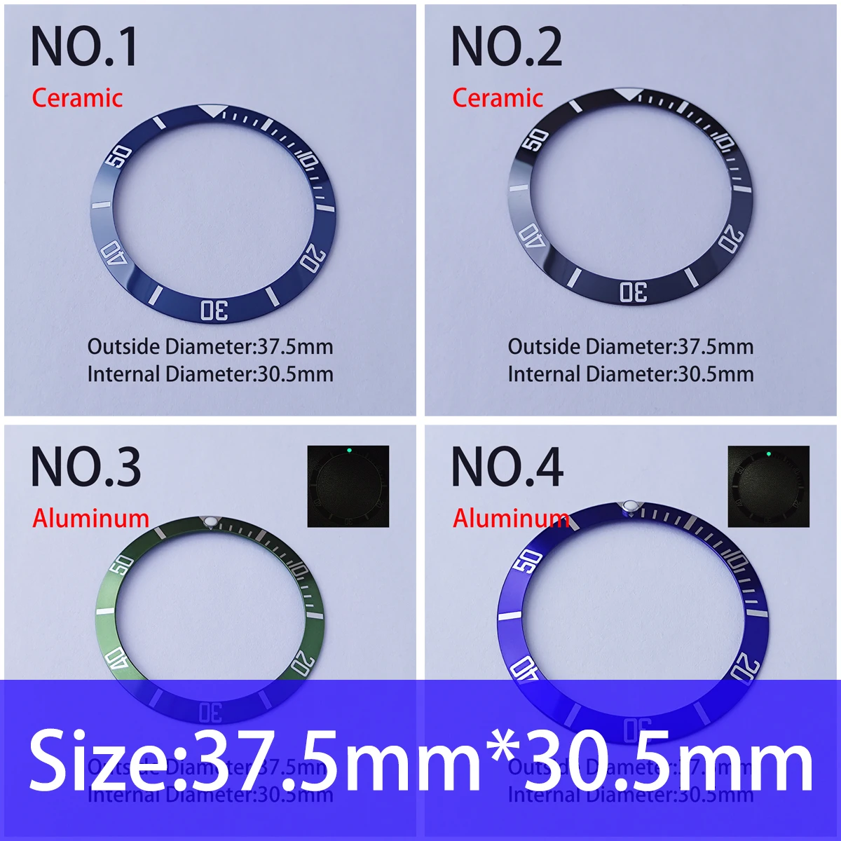 Slant 37.5mm*30.5mm SUB GMT Style Various Ceramic and Aluminum Watch Bezel Insert for Rlx Diving Watch Black Blue Scale Bezel Ri