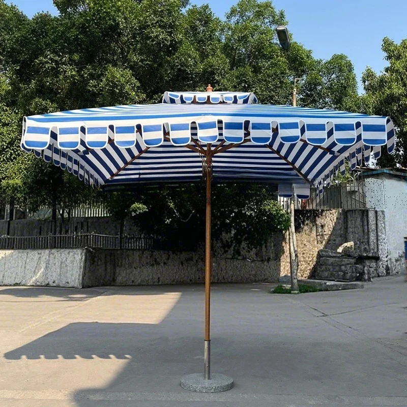 Great Prod.Outdoor Parasol Double-top Aluminum Laminated Wood Grain Beach Courtyard Umbrella 3m X 3m Square Umbrella