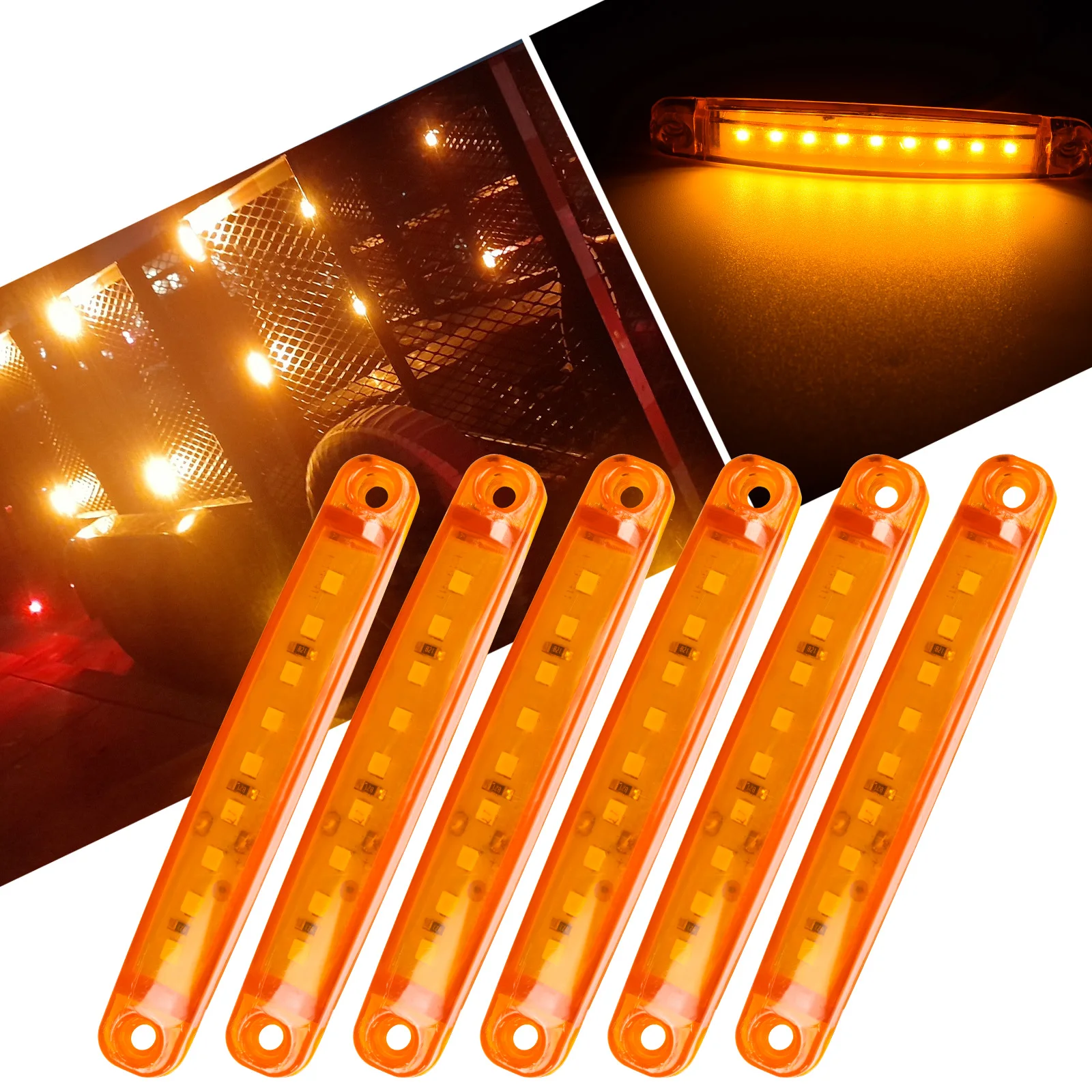 

6pcs LED Truck Side Marker Lights 12V Amber Indicator Lorry Bus Trailer UTE 4WD Turn Signal Side Front Position Clearance Lamp