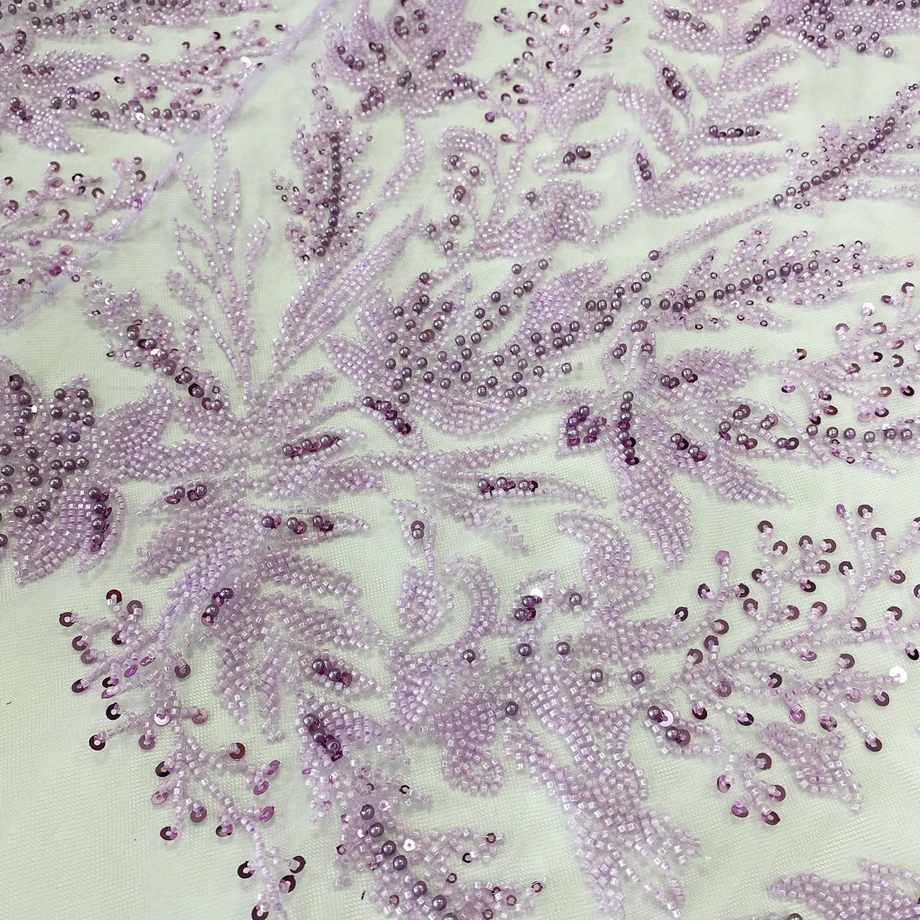 Embroidery Leaves Flower Style Pearl Beads Sequin Mesh Lace Fabric for Wedding Dress