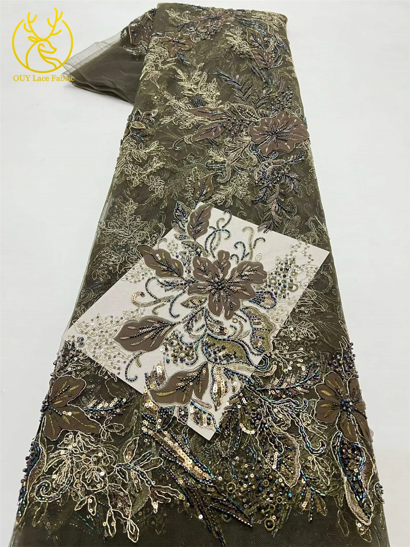 Neuester luxuriöser afrikanischer bestickter Spitzenstoff mit Perlen und Pailletten, 5 Yards französischer Tüll-Spitzenstoff für Party- und Hochzeitskleider zum Nähen. – Detail 13