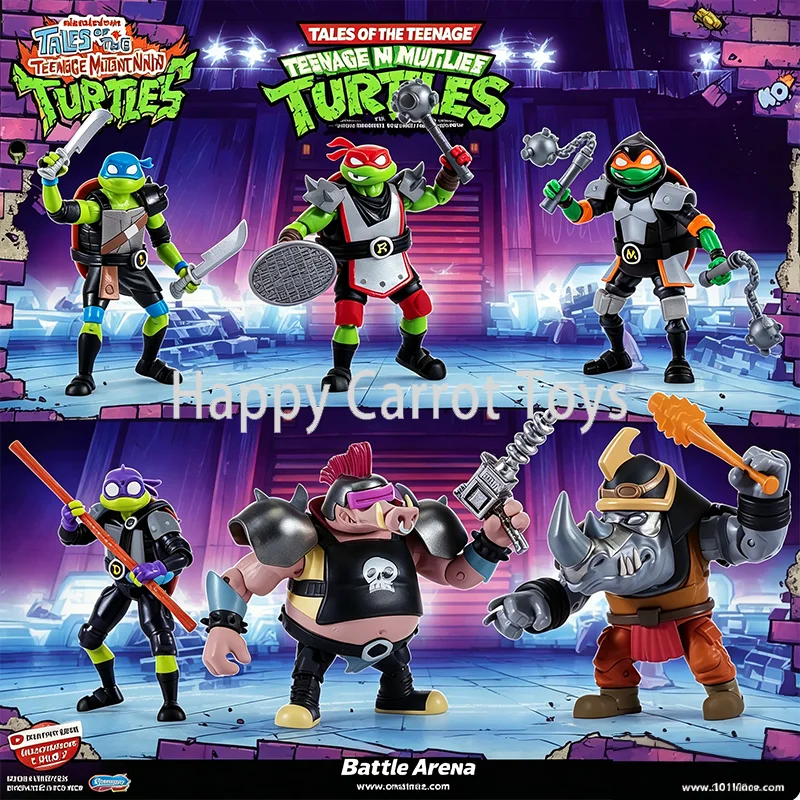 Set de 6 Figuras de Acción Originales de Playmates TMNT Teenage Mutant Ninja Turtles Battle Arena con Equipamiento de Gladiador y Armas Icónicas