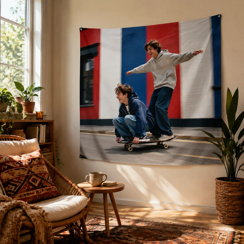 VIKAMA Surfing Muscle Man Tapestry, Retro Rising Sun Radiating Stripes Dutch Color-Block Wall Hanging, Home Decor
