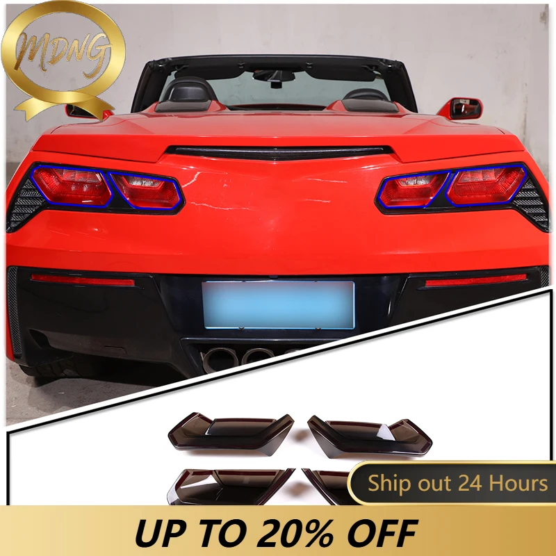 For 2014-2019 Corvette C7 taillight smoked black shell, dazzling black taillight decorative shell, ABS transparent gray 4pcs