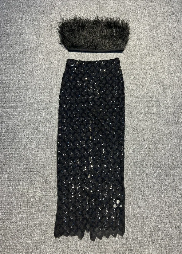 Europa e nos estados unidos sexy nova moda envoltório peito pena decoração divisão ombro nu mochila hip saia cor sexy