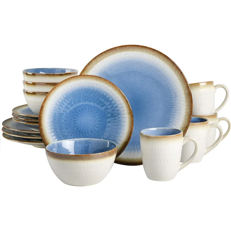 Green Lantern Service for 4 (16 Piece) Double Bowl Dinnerware Set, Teal, Soft Gray, Dinnerware Set,Teal,