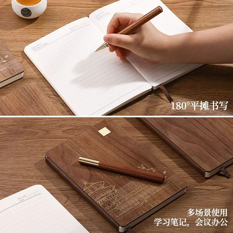 Wooden notebook book 2025 new diary high-value advanced retro Chinese style cultural and creative a5 notepad